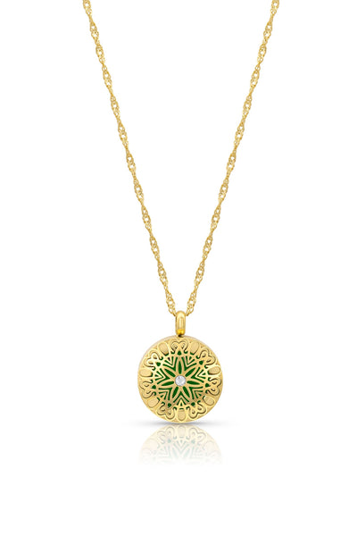 (123) Flowerburst (smaller) diffuser necklace - 20mm, 9 pads, shorter diamond cut necklace