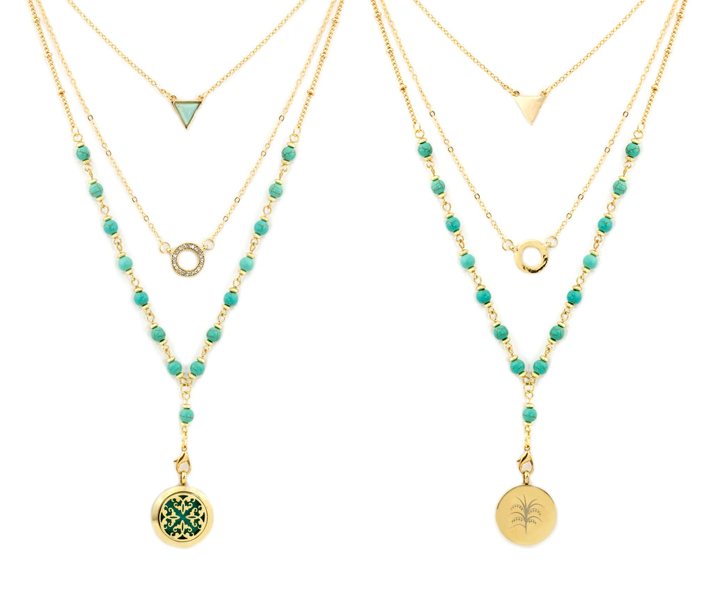 (011) Turquoise and Gold Multi Layer Diffuser Necklace