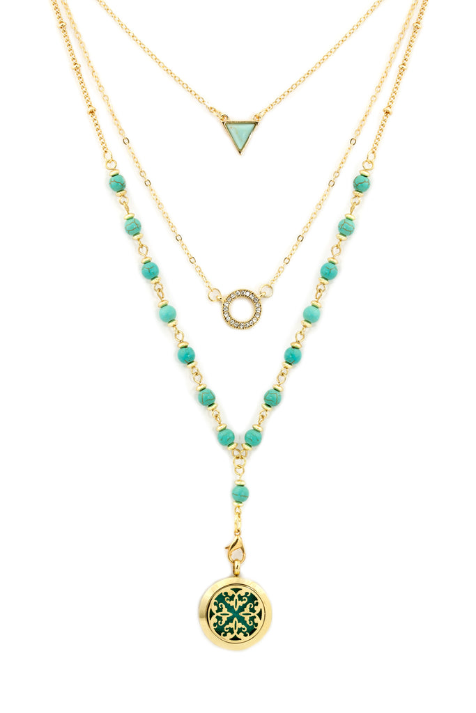 (011) Turquoise and Gold Multi Layer Diffuser Necklace