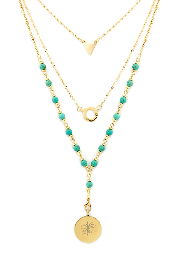 (011) Turquoise and Gold Multi Layer Diffuser Necklace