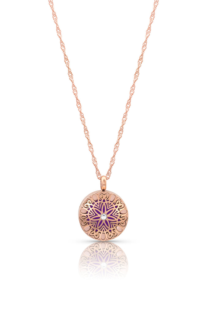 (121) Flowerburst (smaller) diffuser necklace - 20mm, 9 pads, shorter diamond cut necklace