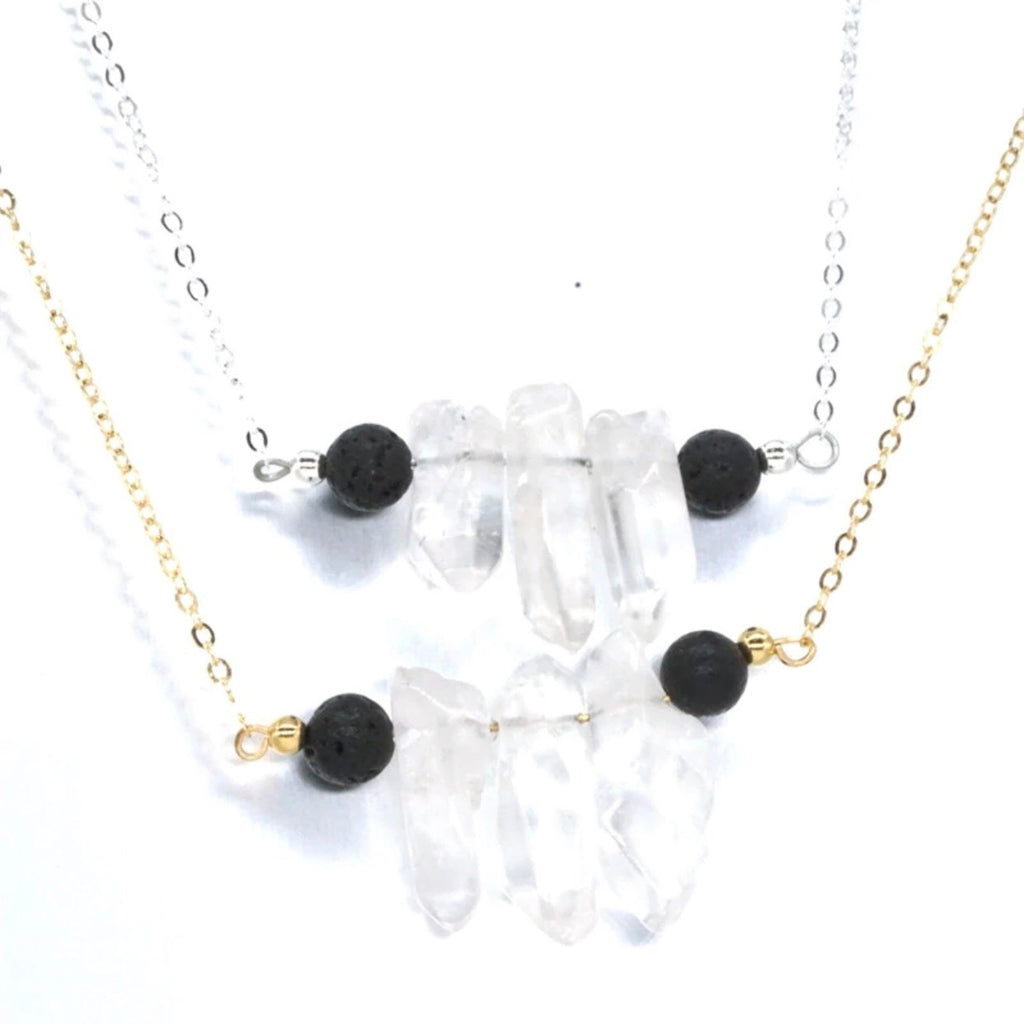 (114) Lava & clear quartz necklace